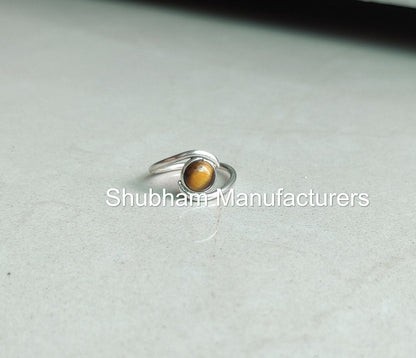 Tiger Eye Ring, 925 Sterling Silver Handmade Ring, Brown Gemstone, Designer Bypass Ring, Dainty Birthstone Ring, Tiger's Eye Jewelry for Her