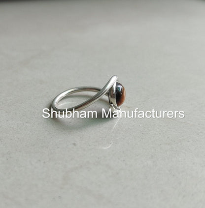 Tiger Eye Ring, 925 Sterling Silver Handmade Ring, Brown Gemstone, Designer Bypass Ring, Dainty Birthstone Ring, Tiger's Eye Jewelry for Her