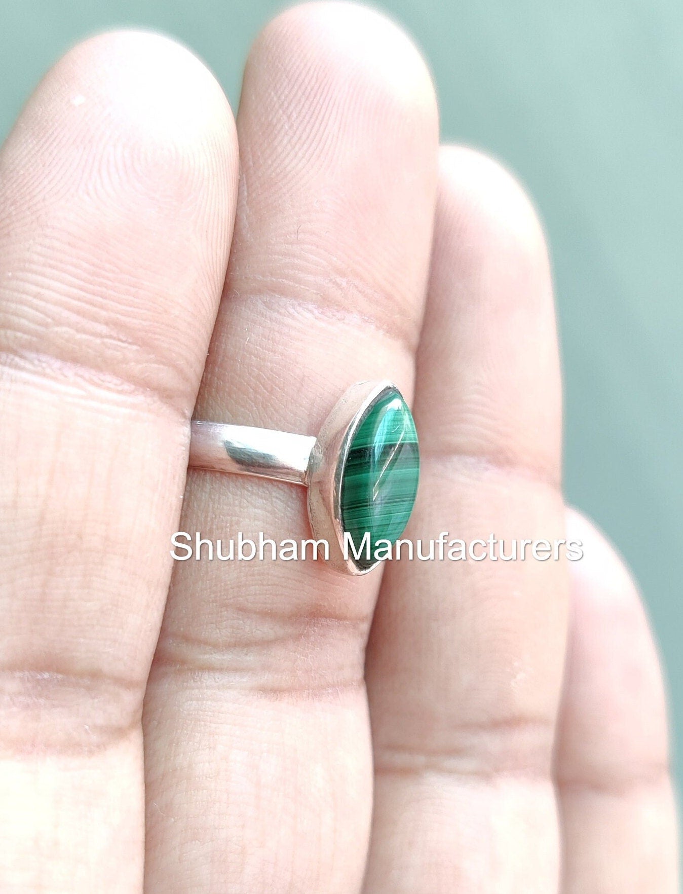 Natural Malachite Ring, 925 Sterling Silver Ring, Green Gemstone Ring, Taurus Birthstone, Daily Wear Stackable Ring, Handmade Gift for Her