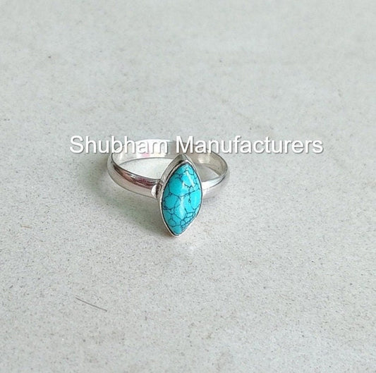 Genuine Turquoise Ring, 925 Sterling Silver Ring, Boho Gemstone Ring, Marquise Shape Ring, Handmade Turquoise Jewelry, December Birthstone