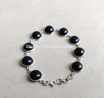 Black Onyx Bracelet, 925 Sterling Silver Bracelet, Handmade Gemstone Bracelet, Natural Stone Jewelry, For Men & Women, Adjustable Bracelet