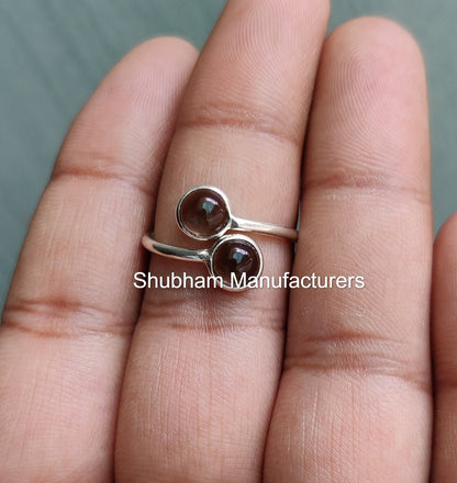 Smoky Quartz Ring, 925 Sterling Silver Ring, Brown Quartz Jewelry, Bypass Gemstone Ring, June Birthstone, Handmade Minimalist Ring for Her