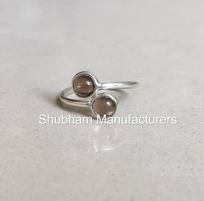 Smoky Quartz Ring, 925 Sterling Silver Ring, Brown Quartz Jewelry, Bypass Gemstone Ring, June Birthstone, Handmade Minimalist Ring for Her