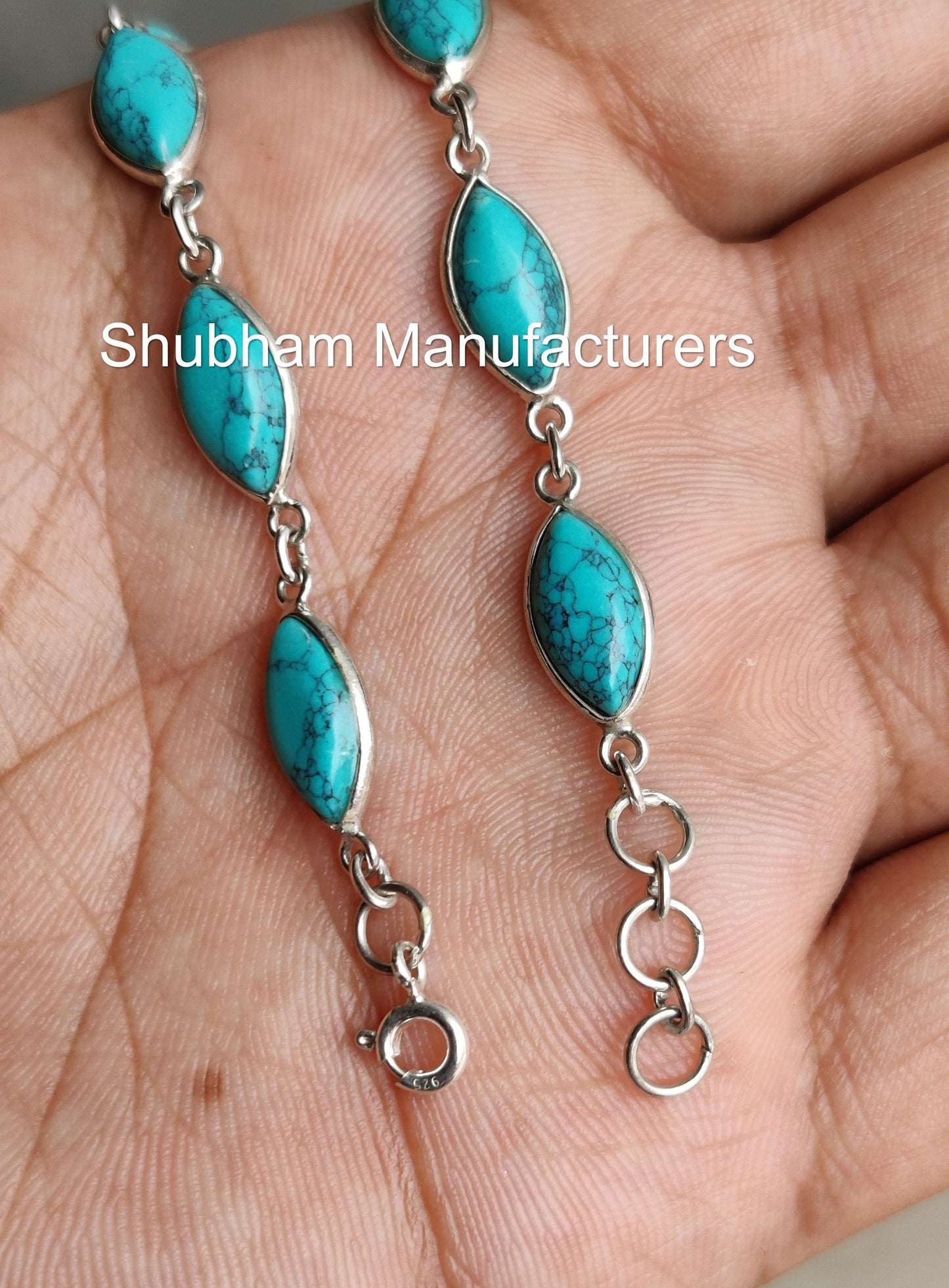 Genuine Turquoise Silver Bracelet, 925 Sterling Silver Bracelet, Gemstone Bracelet, Marquise Shape, Handmade Adjustable, For Girls & Women