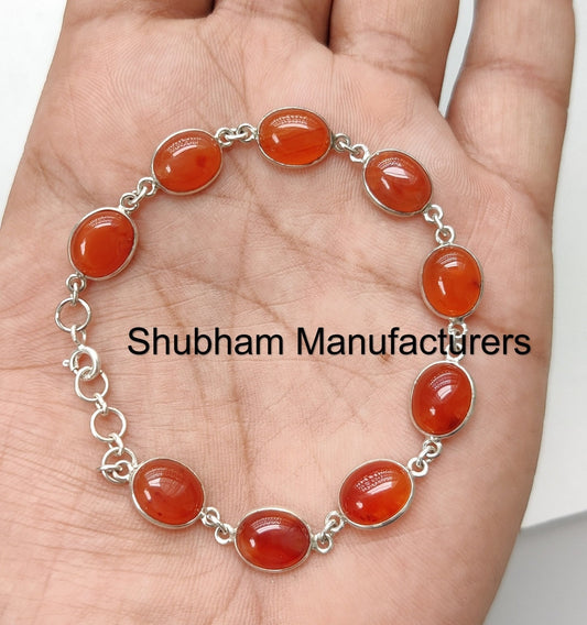 Natural Carnelian Bracelet, 925 Sterling Silver Bracelet, Simple Everyday Bracelet, Orange Gemstone Jewelry, Handmade Bracelet for Women