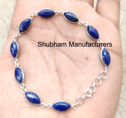 Lapis Lazuli Bracelet, 925 Sterling Silver Bracelet, Marquise Gemstone Bracelet, Blue Lapis Jewelry, Women Fine Bracelet, Handmade Bracelet