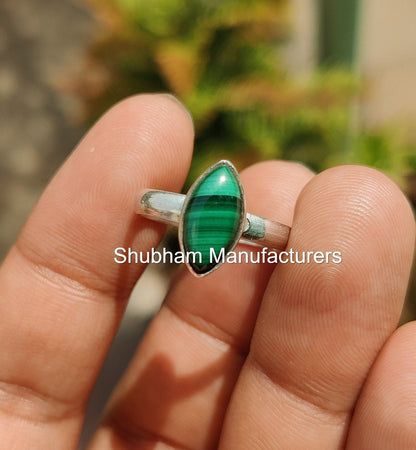 Natural Malachite Ring, 925 Sterling Silver Ring, Green Gemstone Ring, Taurus Birthstone, Daily Wear Stackable Ring, Handmade Gift for Her