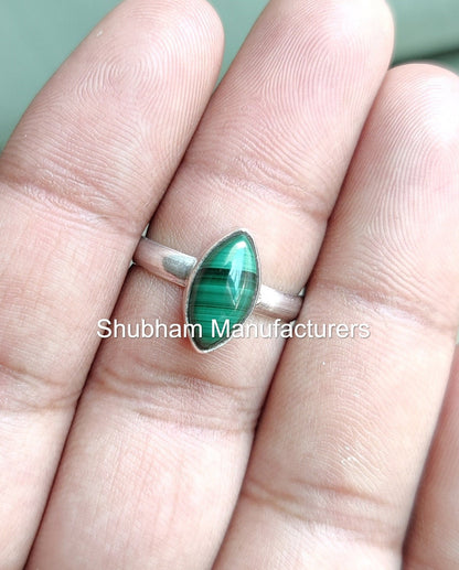 Natural Malachite Ring, 925 Sterling Silver Ring, Green Gemstone Ring, Taurus Birthstone, Daily Wear Stackable Ring, Handmade Gift for Her