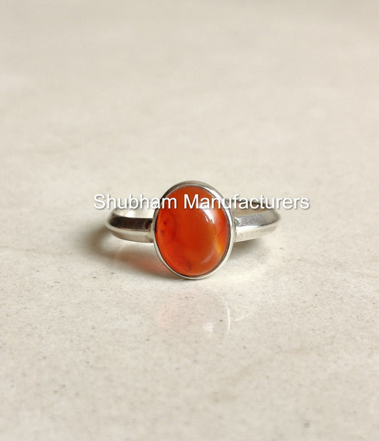 Natural Carnelian Ring, 925 Sterling Silver Ring, Birthstone Jewelry, Ring for Women, Minimalist Stone Ring, Oval Gemstone Ring for Her