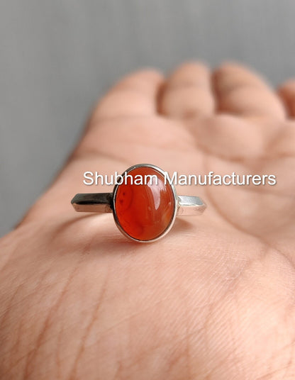 Natural Carnelian Ring, 925 Sterling Silver Ring, Birthstone Jewelry, Ring for Women, Minimalist Stone Ring, Oval Gemstone Ring for Her