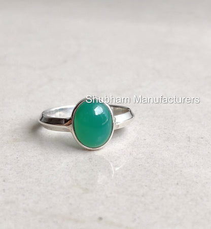 Natural Green Onyx Ring, 925 Sterling Silver Ring, December Birthstone, Simple Everyday Ring, Green Gemstone Ring, Handmade Women's Ring
