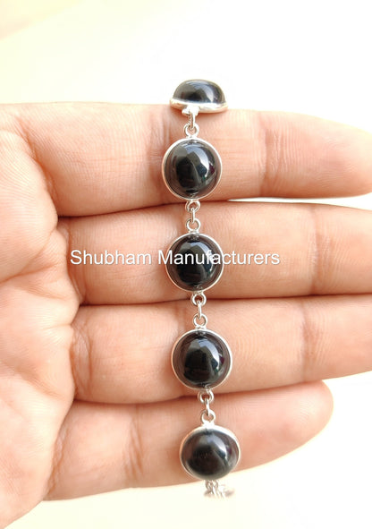 Black Onyx Bracelet, 925 Sterling Silver Bracelet, Handmade Gemstone Bracelet, Natural Stone Jewelry, For Men & Women, Adjustable Bracelet