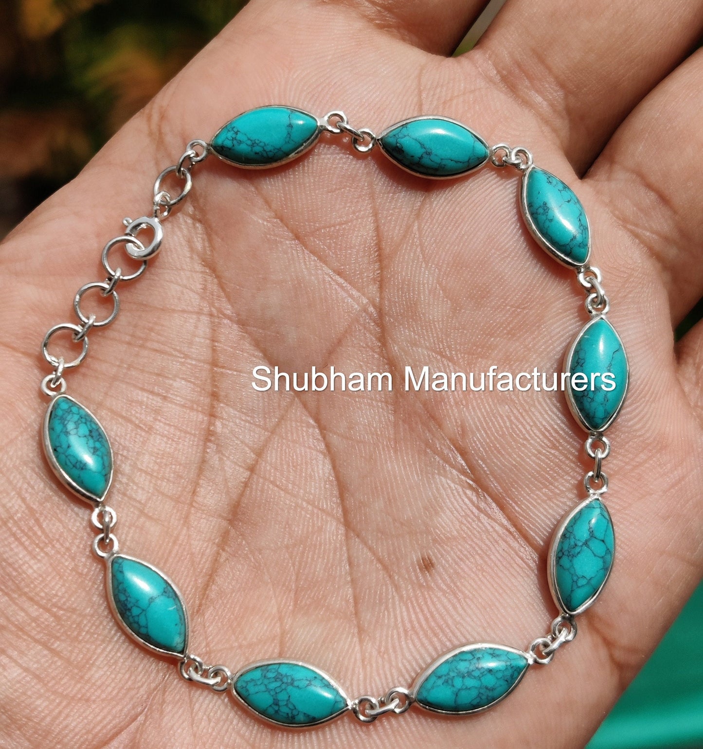 Genuine Turquoise Silver Bracelet, 925 Sterling Silver Bracelet, Gemstone Bracelet, Marquise Shape, Handmade Adjustable, For Girls & Women