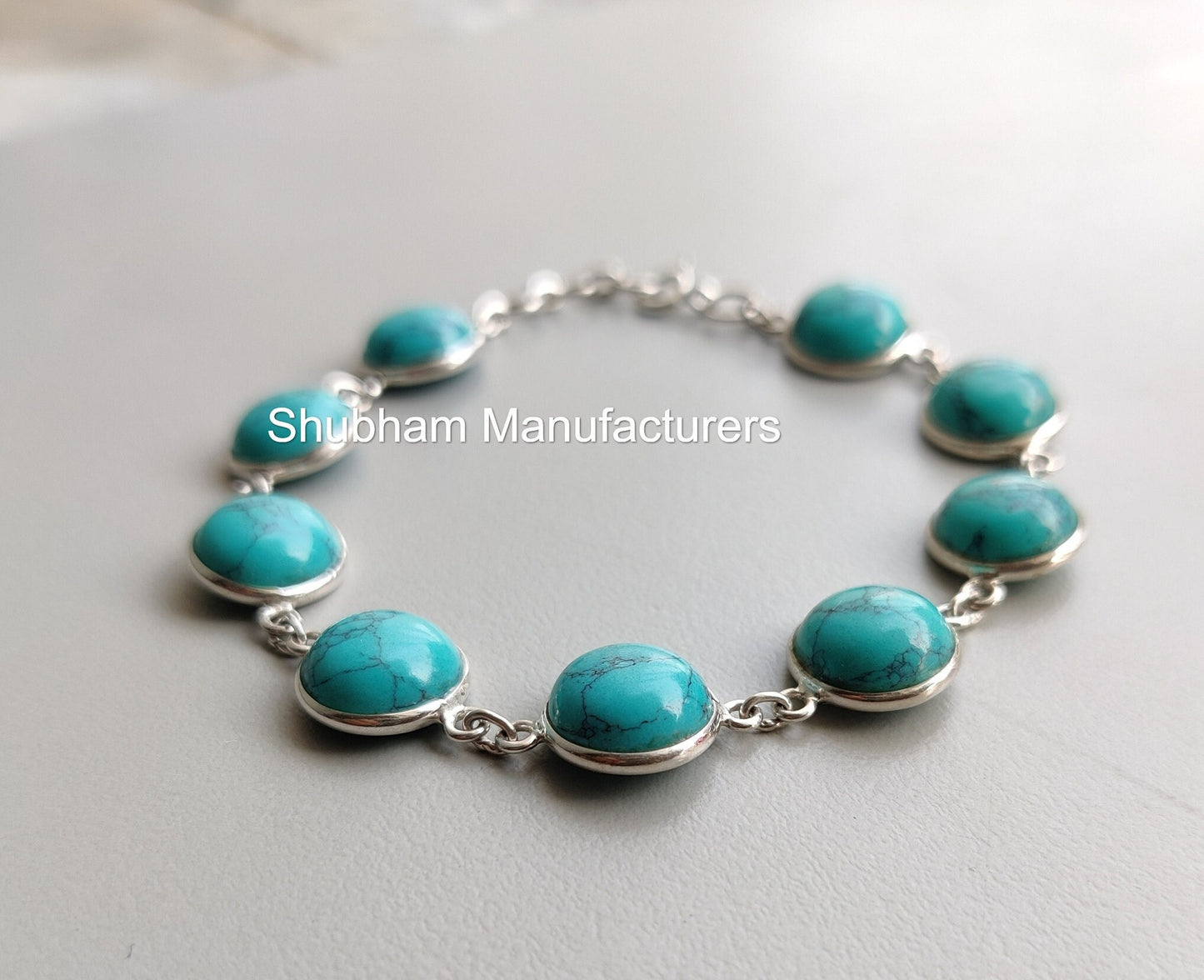Natural Turquoise Bracelet, 925 Sterling Silver Bracelet, Round Shape, Handmade Adjustable Bracelet, Blue Gemstone Jewelry, Gift for Her