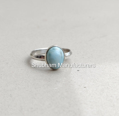 Natural Larimar Ring 925 Sterling Silver Knife Edge Band Ring, Blue Gemstone Ring, Birthstone Ring for Women, Handmade Jewelry for Her