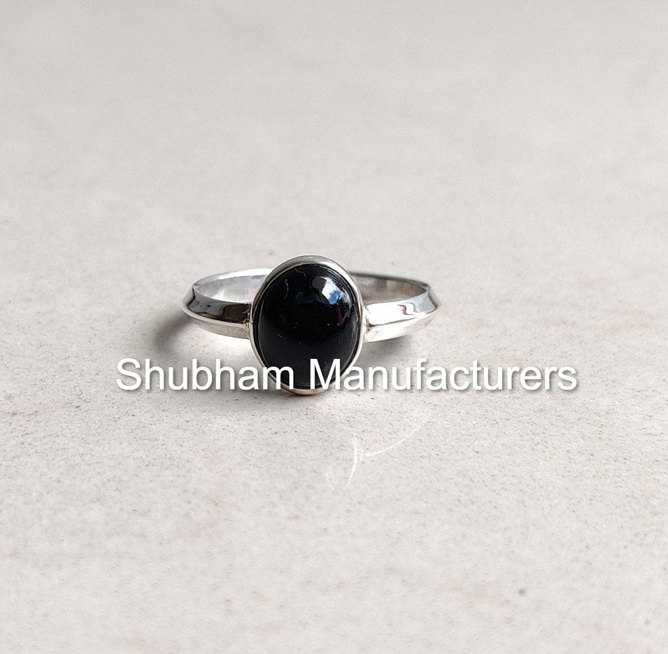 Natural Black Onyx Ring, 925 Sterling Silver Ring, Oval Shape Stone Ring, Black Gemstone Ring, Simple Everyday Ring, Birthstone Ring for Her