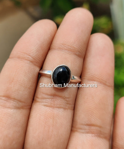 Natural Black Onyx Ring, 925 Sterling Silver Ring, Oval Shape Stone Ring, Black Gemstone Ring, Simple Everyday Ring, Birthstone Ring for Her