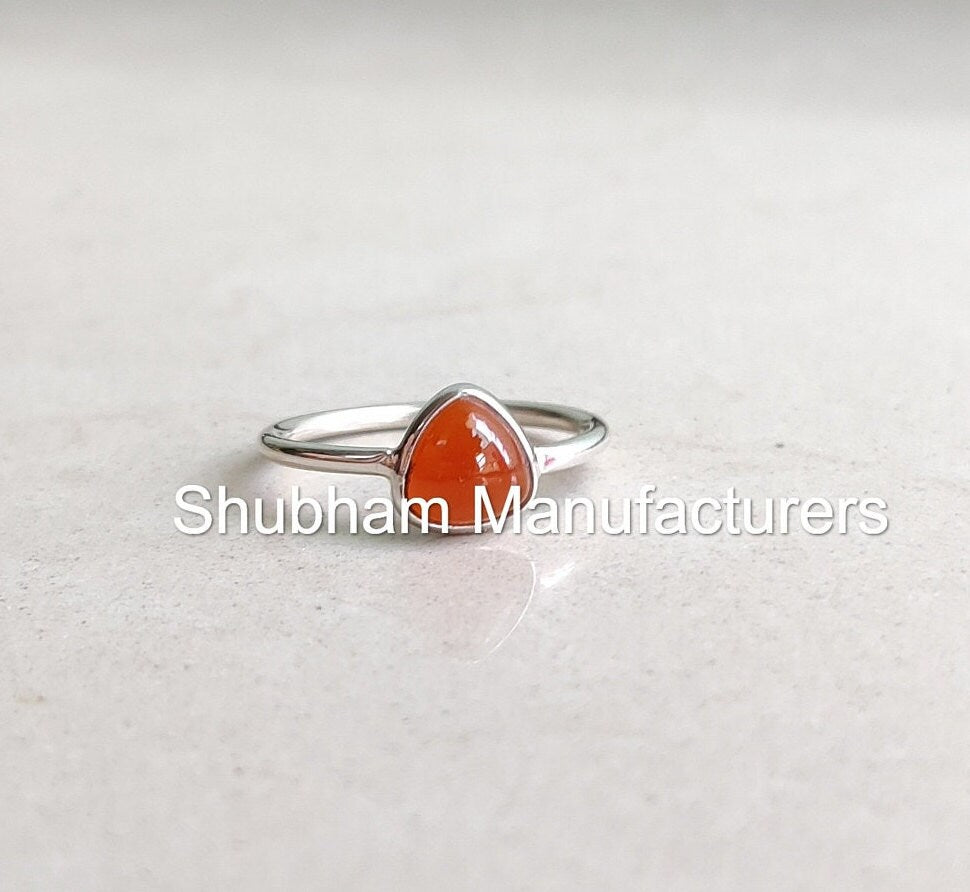 Carnelian Ring, 925 Sterling Silver Ring, Trillion Shape, Dainty Stone Ring, Orange Gemstone, Simple Everyday Ring for Women & Girl,Everyday