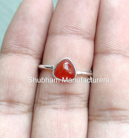 Carnelian Ring, 925 Sterling Silver Ring, Trillion Shape, Dainty Stone Ring, Orange Gemstone, Simple Everyday Ring for Women & Girl,Everyday