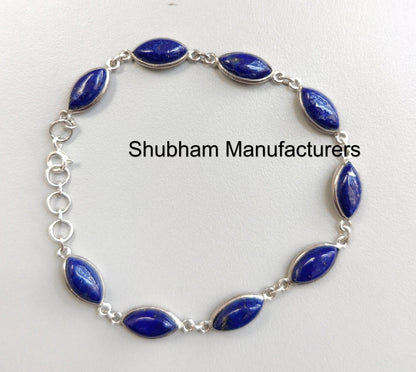 Lapis Lazuli Bracelet, 925 Sterling Silver Bracelet, Marquise Gemstone Bracelet, Blue Lapis Jewelry, Women Fine Bracelet, Handmade Bracelet