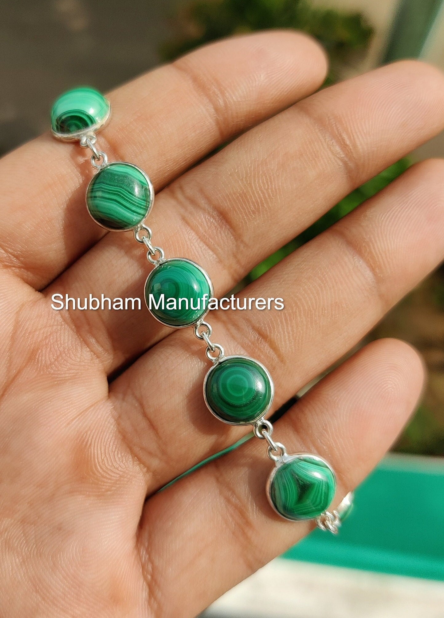 Natural Malachite Bracelet, 925 Sterling Silver Bracelet, Handmade Wedding Bracelet, Green Gemstone Adjustable Bracelet, Birthstone Jewelry