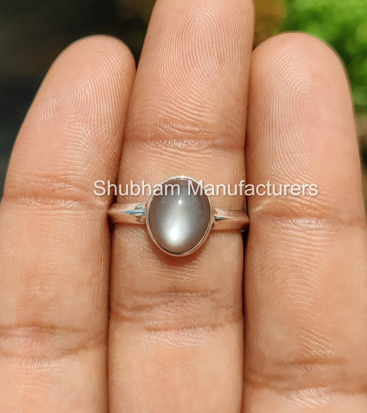 Natural Gray Moonstone Ring, 925 Sterling Silver Ring, Simple Everyday Gemstone Ring, Gray Stone Jewelry, June Birthstone, Handmade Gift