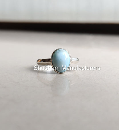 Natural Larimar Ring 925 Sterling Silver Knife Edge Band Ring, Blue Gemstone Ring, Birthstone Ring for Women, Handmade Jewelry for Her