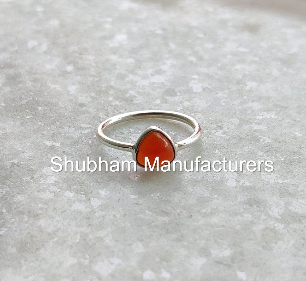 Carnelian Ring, 925 Sterling Silver Ring, Trillion Shape, Dainty Stone Ring, Orange Gemstone, Simple Everyday Ring for Women & Girl,Everyday