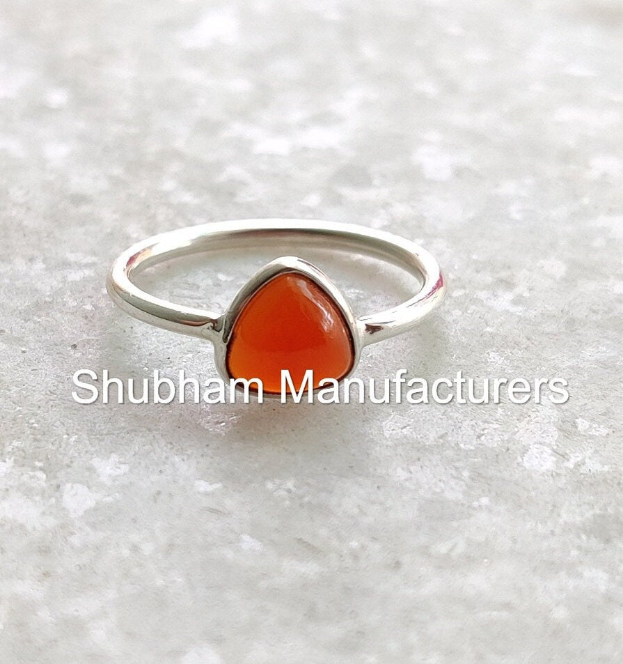 Carnelian Ring, 925 Sterling Silver Ring, Trillion Shape, Dainty Stone Ring, Orange Gemstone, Simple Everyday Ring for Women & Girl,Everyday