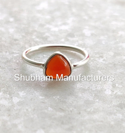 Carnelian Ring, 925 Sterling Silver Ring, Trillion Shape, Dainty Stone Ring, Orange Gemstone, Simple Everyday Ring for Women & Girl,Everyday