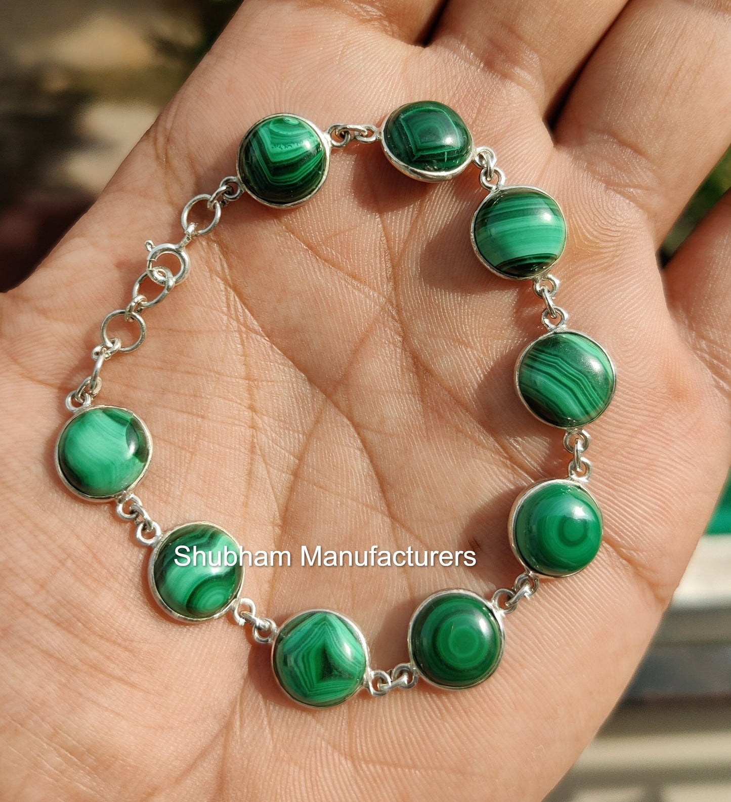 Natural Malachite Bracelet, 925 Sterling Silver Bracelet, Handmade Wedding Bracelet, Green Gemstone Adjustable Bracelet, Birthstone Jewelry