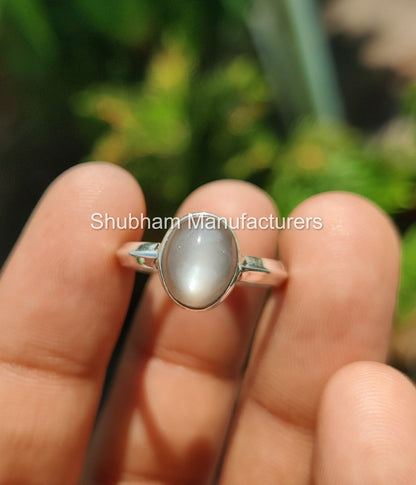 Natural Gray Moonstone Ring, 925 Sterling Silver Ring, Simple Everyday Gemstone Ring, Gray Stone Jewelry, June Birthstone, Handmade Gift