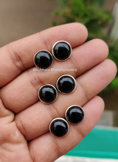 Natural Black Onyx Studs Earrings, 925 Sterling Silver Studs, Black Studs Everyday Earring, Onyx Jewelry, Cabochon Stone Stud,  Unisex Studs