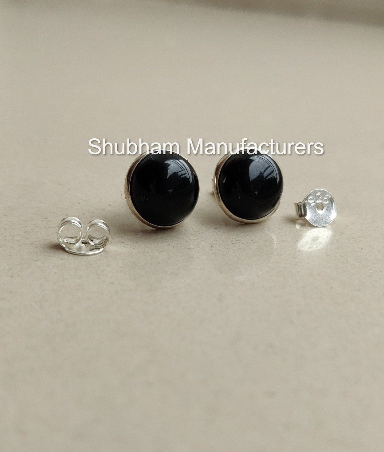 Natural Black Onyx Studs Earrings, 925 Sterling Silver Studs, Black Studs Everyday Earring, Onyx Jewelry, Cabochon Stone Stud,  Unisex Studs