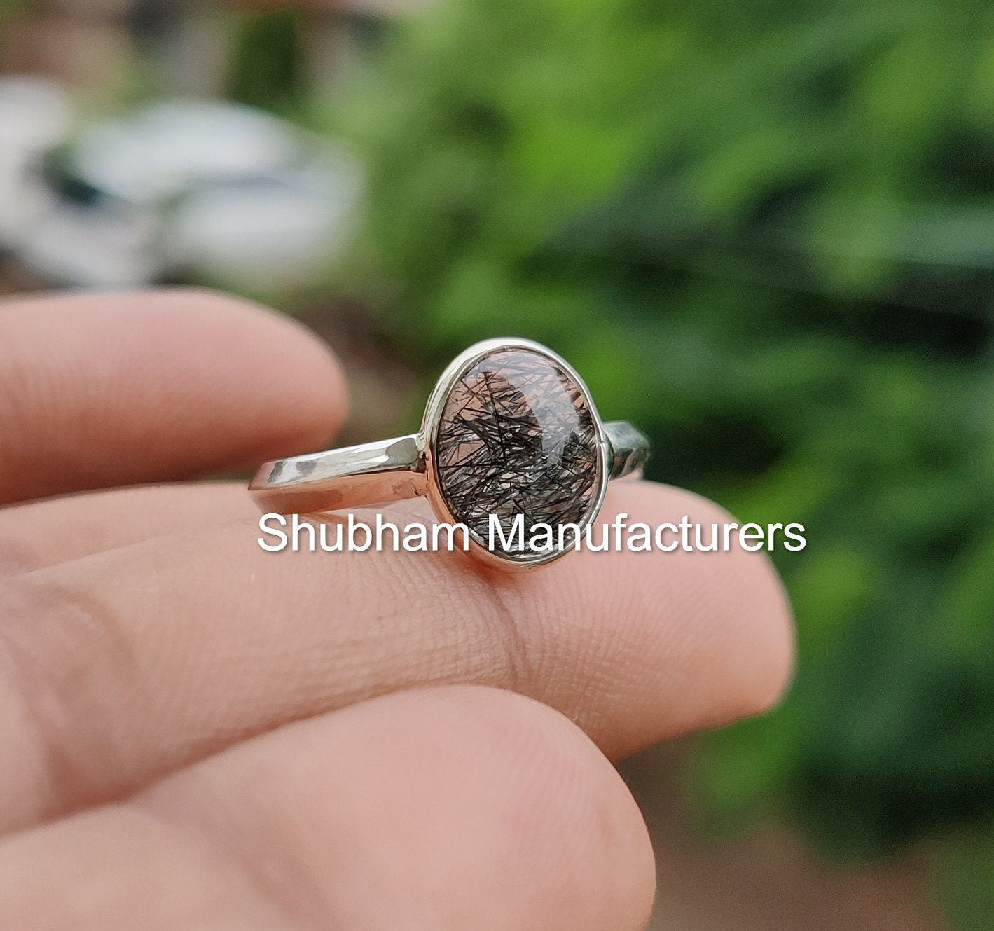 Black Rutile Quartz Ring, 925 Sterling Silver Ring, Natural Gemstone Jewelry, Rutilated Quartz, Black Stone Ring, Promise Handmade Ring