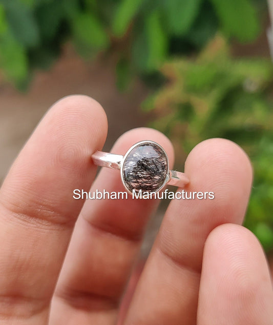 Black Rutile Quartz Ring, 925 Sterling Silver Ring, Natural Gemstone Jewelry, Rutilated Quartz, Black Stone Ring, Promise Handmade Ring