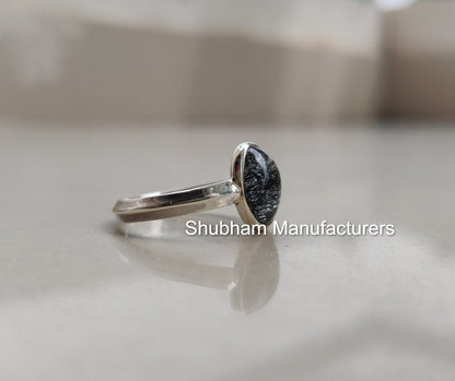 Black Rutile Quartz Ring, 925 Sterling Silver Ring, Natural Gemstone Jewelry, Rutilated Quartz, Black Stone Ring, Promise Handmade Ring