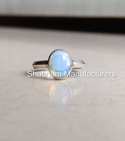 Sparkling Opalite Ring, 925 Sterling Silver Ring, Milky Quartz Gemstone Ring, Stone Ring for Women, Colorful Opalite Jewelry,Healing Crystal