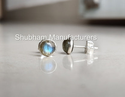 Labradorite Stud Earrings, 925 Sterling Silver Studs, Blue Fire Labradorite Jewelry, Tiny Everyday Earrings, Natural Gemstone Stud for Girls