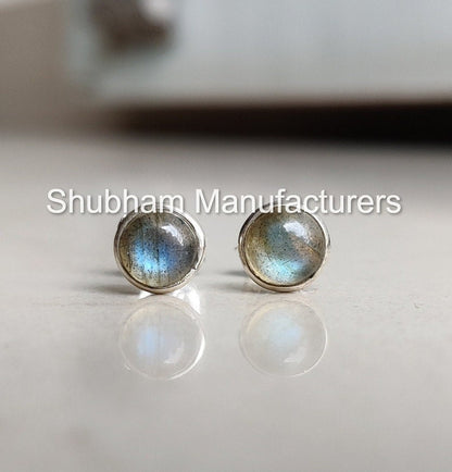 Labradorite Stud Earrings, 925 Sterling Silver Studs, Blue Fire Labradorite Jewelry, Tiny Everyday Earrings, Natural Gemstone Stud for Girls