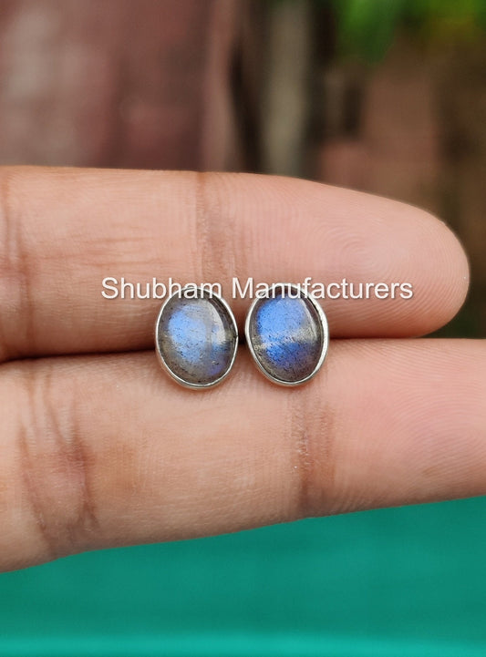 Blue Fire Labradorite Stud Earrings, 925 Sterling Silver Studs, Flashy Gemstone Studs, Natural Stone Earrings, Spectrolite Earrings for Her