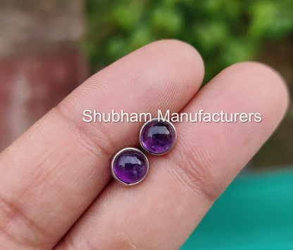 Natural Amethyst Stud Earrings, 925 Sterling Silver Studs, Purple Amethyst Crystal Studs, February Birthstone Earrings, Tiny Post Earrings