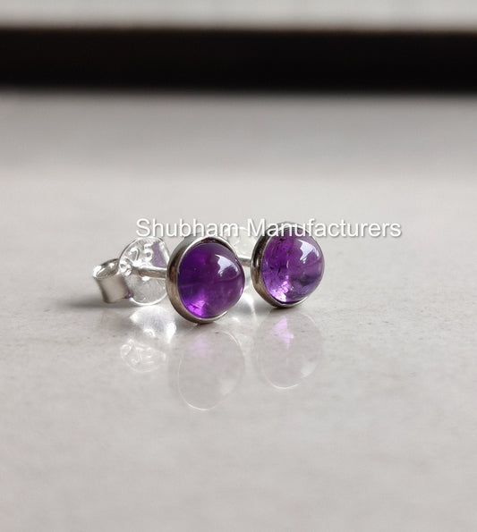 Natural Amethyst Stud Earrings, 925 Sterling Silver Studs, Purple Amethyst Crystal Studs, February Birthstone Earrings, Tiny Post Earrings