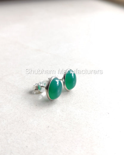 Green Onyx Stud Earrings, 925 Sterling Silver Studs, Green Gemstone Earrings, Simple Everyday Jewelry, Green Post Earrings, Gift for Women