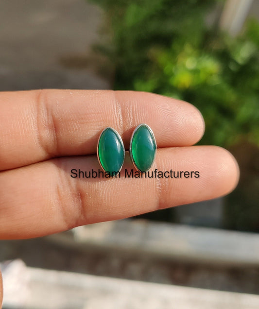 Genuine Green Onyx Stud Earrings, 925 Sterling Silver Studs, Marquise Shape Earrings, Natural Green Gemstone Studs, Simple Studs for Women