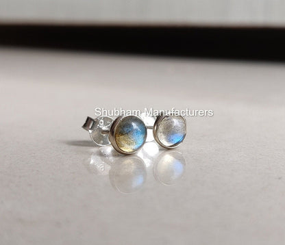 Labradorite Stud Earrings, 925 Sterling Silver Studs, Blue Fire Labradorite Jewelry, Tiny Everyday Earrings, Natural Gemstone Stud for Girls