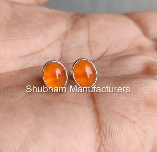 Natural Carnelian Stud Earrings, 925 Sterling Silver Studs, Healing Crystal Earrings, Orange Gemstone Studs, Post Earrings Stone,Dainty Stud