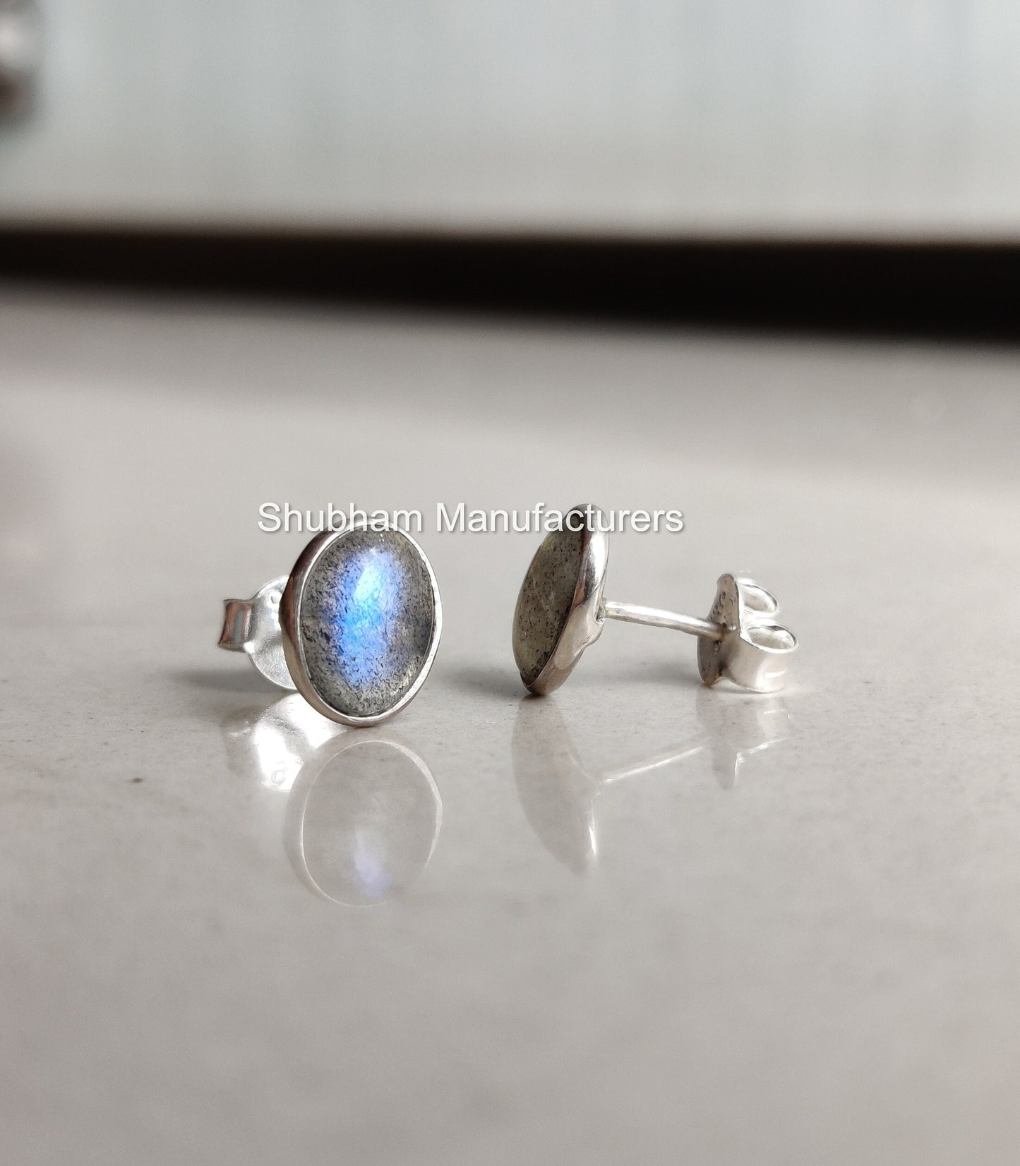 Blue Fire Labradorite Stud Earrings, 925 Sterling Silver Studs, Flashy Gemstone Studs, Natural Stone Earrings, Spectrolite Earrings for Her