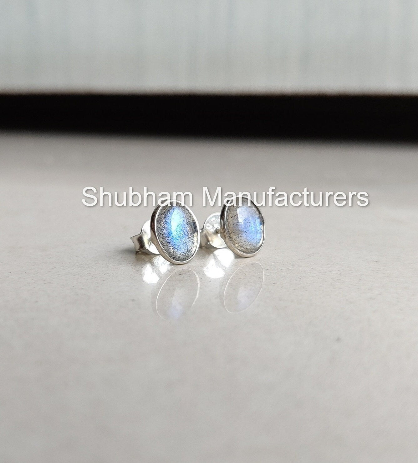 Blue Fire Labradorite Stud Earrings, 925 Sterling Silver Studs, Flashy Gemstone Studs, Natural Stone Earrings, Spectrolite Earrings for Her