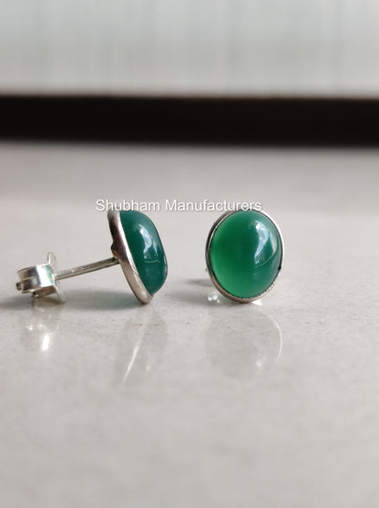 Green Onyx Stud Earrings, 925 Sterling Silver Studs, Green Gemstone Earrings, Simple Everyday Jewelry, Green Post Earrings, Gift for Women